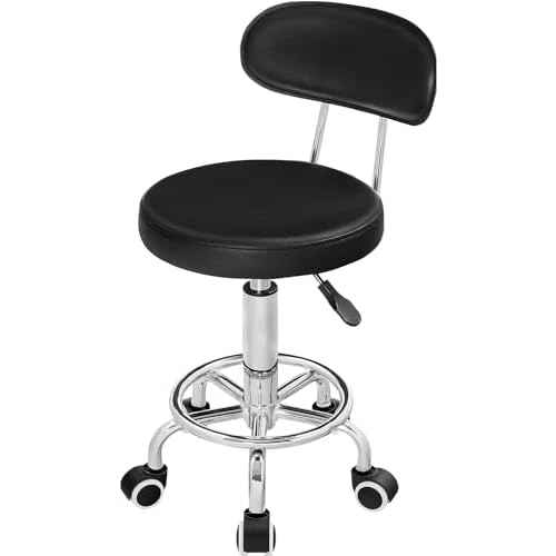HOOBRO Height Adjustable Rolling Stool, 360¡Æ Rotating Drafting Chair, Multi-Purpose Office Desk Chair, Rolling Swivel Salon Stool Chair, for Barber Shop, Nail Salon, Office, Black SB01BY01G1