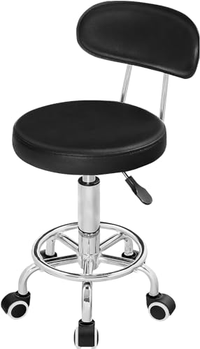 Height Adjustable Rolling Stool with 360° Swivel for Salon & Office - Black