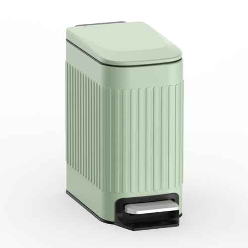 TrashAid Slim Bathroom Trash Can with Lid Soft Close, 6 Liter/1.6 Gallon Stainless Steel Small Garbage Can with Removable Inner Bucket, Step Pedal, Slim Wastebasket for Toilet, Office, Bedroom, Green