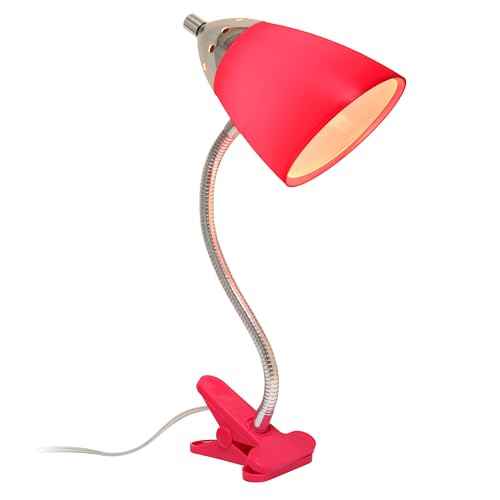 Simple Designs LD1097-PNK 17.5" Sleek & Flossy Adjustable FlexiClip Desk Lamp, for Office, Bedroom, Living Room, Pink