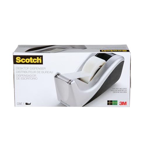 Scotch Desktop Tape Dispenser Silver/Black Two-Tone 1 Pack (C60-ST)