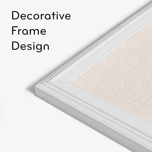 U Brands Farmhouse Linen Bulletin Board, 30" x 20", White Wood Style Frame, Includes Push Pins