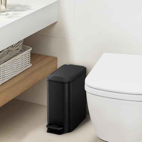 Cesun Small Bathroom Trash Can with Lid Soft Close, Step Pedal, 6 Liter / 1.6 Gallon Stainless Steel Garbage Can with Removable Inner Bucket, Anti-Fingerprint Finish (Matt Black)