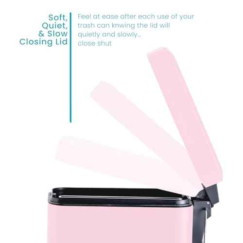 Home Zone Living 1.3 Gallon Small Bathroom Trash Can with Lid and Step Pedal, Stainless Steel Wastebasket with Slim Design for Home and Office, Matte Pink, 5 Liters