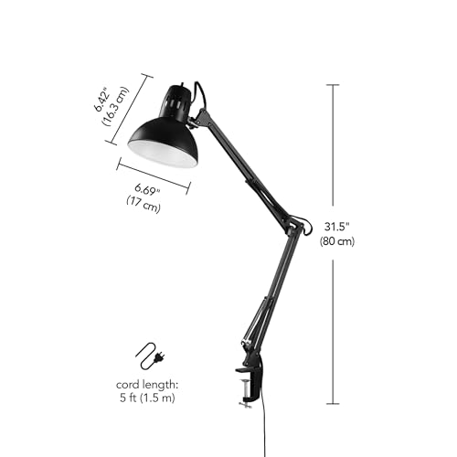 Jet Black 31.5-Inch Multi-Joint Desk Lamp with Clamp - Home Office Reading Light