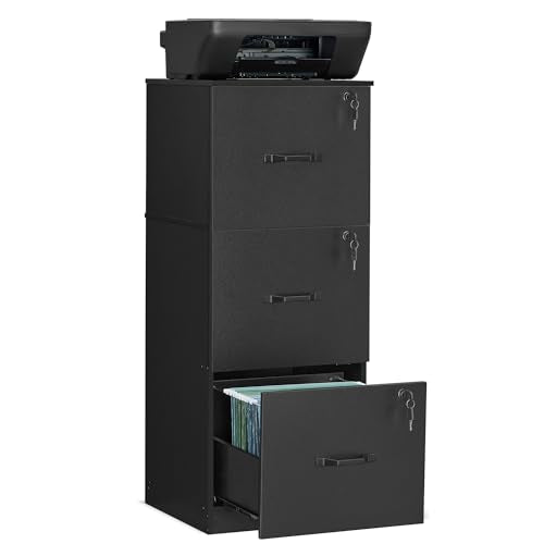 VASAGLE Ink Black 3-Drawer Lockable File Cabinet for A4 & Letter Documents