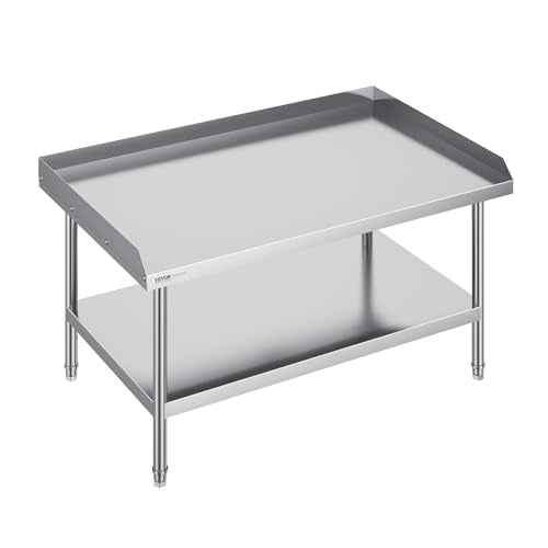 VEVOR Stainless Steel Work Table, 30 x 48 x 26 Inch Commercial Food Prep Worktable, 3-Sided Backsplash Heavy Duty Prep Worktable, Metal Work Table with Adjustable Height for Restaurant Home Hotel