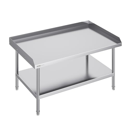 VEVOR 30 x 48 x 26 in Stainless Steel Work Table with 3-Sided Backsplash, Adjustable Shelves, 0.8mm SUS201 for Commercial Kitchen