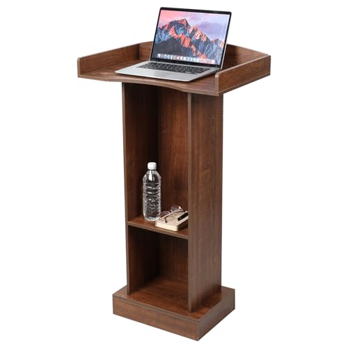 Oak Podium Stand for Lectern - 41in with Heavy Base, Wide Desktop