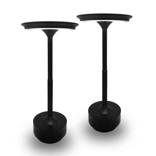 Cordless Rechargeable LED Table Lamp, 11.5 inches Modern Portable Desk Lamps 3 Colors Adjustable Brightness, 2600 mAh Battery Powered Table Light for Bar Restaurant Dining Black 2Pcs