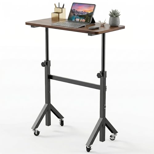 HUANUO Black Walnut Adjustable Height Mobile Standing Desk 28-46 Inches