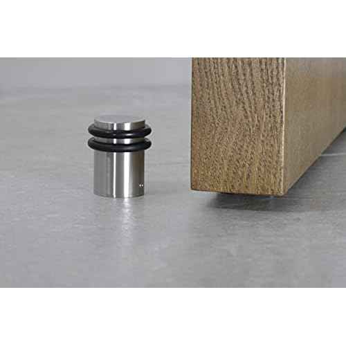 EVI | Heavy Doorstop | 1.2'' X 2'' | Reinforced | Threaded Base | Black Rubber | Stainless Steel | Includes Screw + Metallic Anchor | Mod I-0.8''6/50