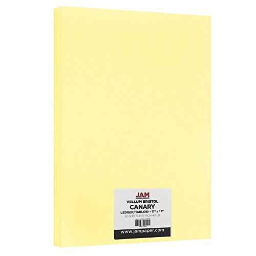 JAM PAPER Vellum Bristol 65lb Cardstock - 11 x 17 Ledger Size Coverstock - 147 gsm - Canary Yellow - 50 Tabloid Sheets/Pack