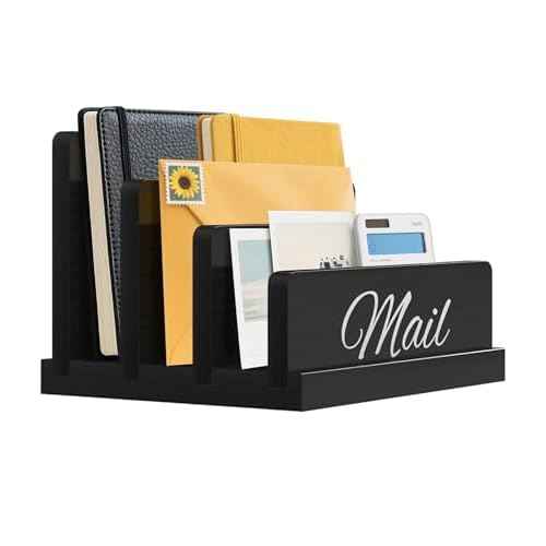 Mail Organizer for Desk,Wooden Mail Holder with Divider, 3-Slot Letter Sorter File Holder,Vertical Bill Organizer for Desktop Document/Notebook/Filing/Folders/Paper