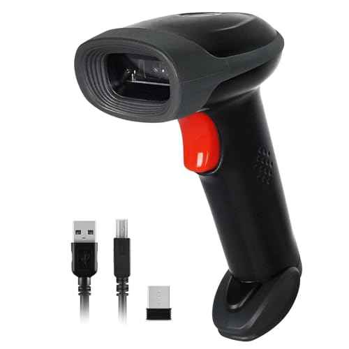 Barcode Scanner Wireless, Handheld Bar Code Scanner Versatile 2-in-1 (2.4Ghz Cordless & USB Wired) Book Scanner for Personal Library, Warehouse Inventory, Clothing Shops and More