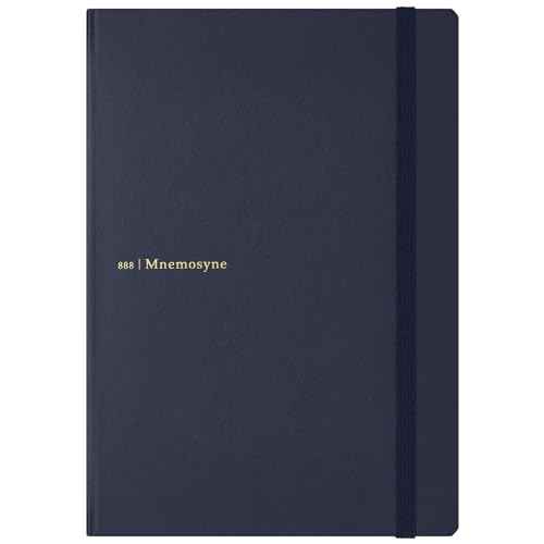 Maruman Mnemosyne Dot Grid Journal- A5, 8.5" x 6.02", 120 Sheets / 240 Pages, 5mm Doted Notebook, Book-bound With Premium Navy Hardcover, Includes Bookmark & Elastic Closure, Made in Japan