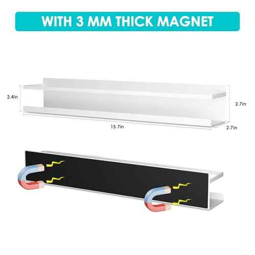 2 Pcs Magnetic Metal Book Shelves, 15.7'' x 2.7'' x 2.7'', Special for Whiteboard, Classroom and Fridge Storage, Holds up to 12 lbs