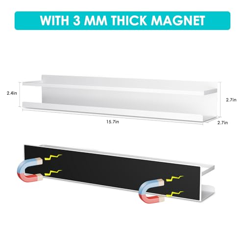 Magnetic Metal Book Shelves 15.7'' x 2.7'' - Strong Hold for Whiteboards, Classroom, Fridge Storage - 2 Pack