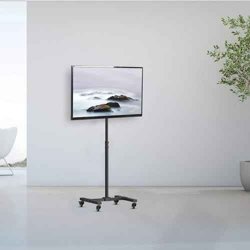 Mount Plus PL-F400 Rolling TV Stand and Mobile TV Cart for 13-55 Inch Flat TV with Tilting | Landscape to Vertical Or Portrait Rotating | Height Adjustable TV Stand for Home, Office and Business