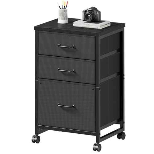 3 Drawer Mobile File Cabinet with Wheels Fabric Vertical Filing Cabinet fits A4 or Letter Size for Home Office,Black