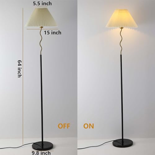 LED Floor Lamp with Fabric Lamp Shade for Bedroom and Living Room, Modern Standing Lamp Tall Pole Lamp for Office,Indoor Task Lighting(Black)
