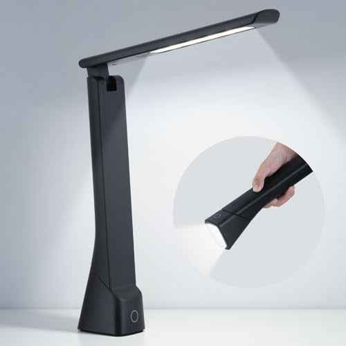 WILIT Foldable Rechargeable Desk Lamp with Torch Light ? Battery Operated Lamp for College Dorm Room, Portable Small Table Lamp for Home, Office, Bedside, Classroom, Reading, Nail, Craft