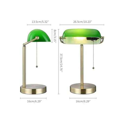 Newrays Traditional Green Glass Bankers Desk Lamp with Pull Chain Switch Plug in Fixture,LED Bulb Included