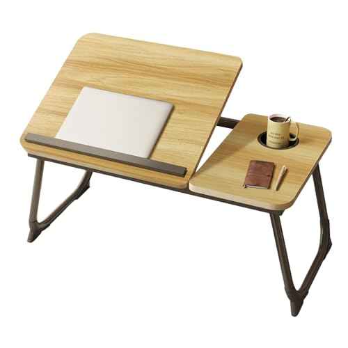 Bed Desk for Laptop, Foldable Laptop Table for Bed and Sofa, Bed Trays for Eating and Laptops with Cup Holder, 5 Levels of Adjustable Height