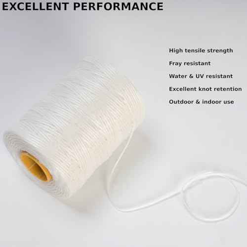 9-Ply White String Waxed Twine, 660 Feet per Roll Heavy Duty Twine String, White Cable Tie Down Wax Lacing Cord for Indoor or Outdoor Use,Thick White Twine Wax String with 160 LBS Tensile Strength (2)