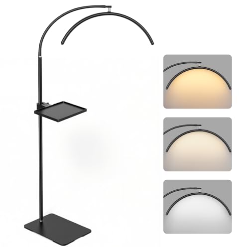19-inch Half Moon Lash Lamp for Eyelash Extensions - Pro LED Light for Eyetech,Tattoo Artists,Estheticians,Adjustable Gooseneck, Dimmable Cool/Warm Lighting & Brightness (Black-Tool Tray)