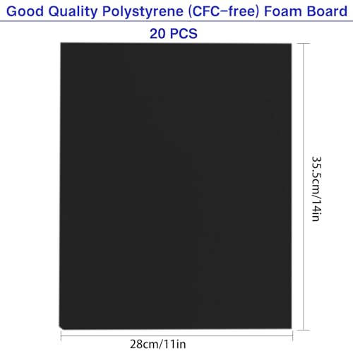 20 Pack Black Foam Boards 11x14in 5mm Thick - Perfect for Crafts & Displays