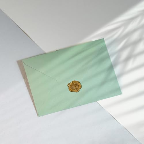 50 PCS Sage Green A4 Envelopes with Gold Stickers for Invitations - 4x6