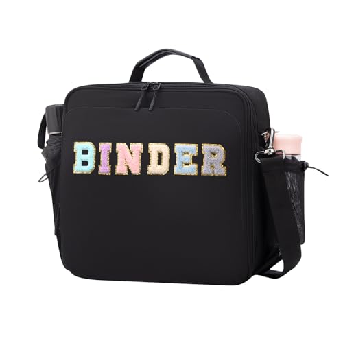 3 Ring Zipper Binder 3 Inch D Rings with Double Water Bottle, Cute Water-Resistant Zip Up Middle School Binder, 700-Sheet Capacity Organizer & Multiple Pockets & Shoulder Strap & Laptop, Black