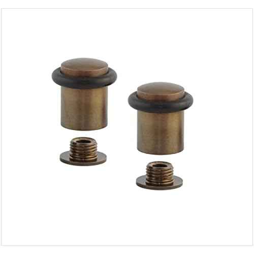 Pack of 2 EVI Door Stoppers | Rustic Brass Floor Door Stop - Screw Fastening - Protector Rubber - 0.79 x 1.14 Inch Door Stop