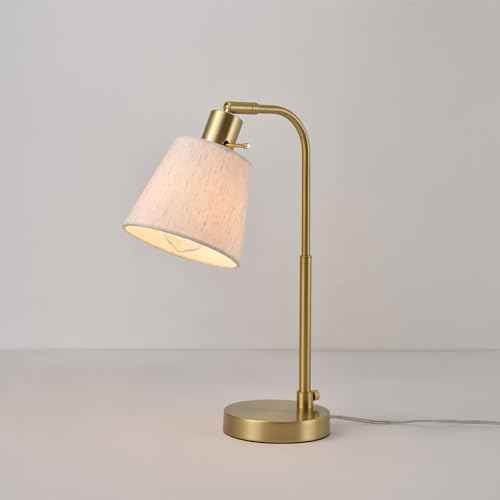 GLOBE Electric 61000057 16" Desk Lamp, Matte Brass Finish, White Shade, Adjustable Pivot Joint, Rotary Switch on Socket, Modern Lighting for Bedroom or Office, Indoor Lights, E26 Base