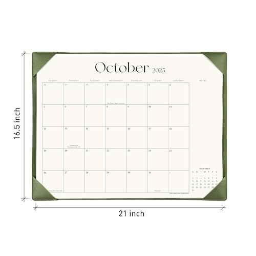 Simplified Desk Calendar 2025-2026 with Desktop Mat, Cabbrix Large Desk Pad Calendar 21" x 16-1/2" Runs From July 2025 to December 2026, Desk Blotter Calendar for Home School and Office (Mint Green)