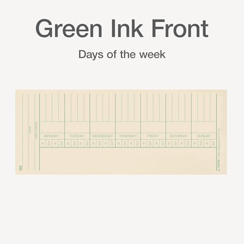 TOPS 3-3/8 x 8-1/4 Inch Weekly Time Cards, 2-Sided, Named Days, Manila, Green/Red Print, 500 Pack