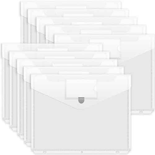 Forvencer Binder Pocket, 10 Pack Super Heavyweight Plastic Folders with Tight Closure, Folders with Pockets Side Loading, Binder Organizer, Binder Dividers with Pockets, Letter Size, Clear