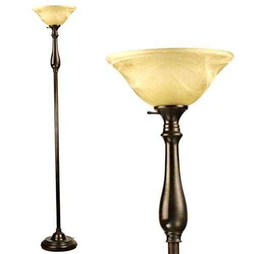 LIGHTACCENTS Royal Bronze Torchiere with Amber Alabaster Shade ? Standing Light for Bedroom, Living Room, Office, Reading Corner ? Floor Lamp for Home D?cor, Ambient Uplight Accent