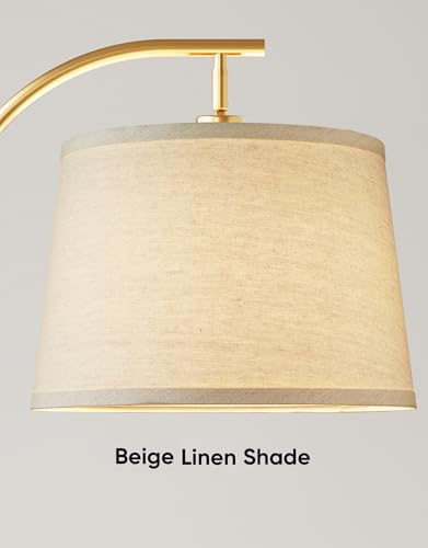 PARTPHONER Gold and Walnut Dimmable 65-Inch Mid-Century Modern Arc Floor Lamp with Linen Shade