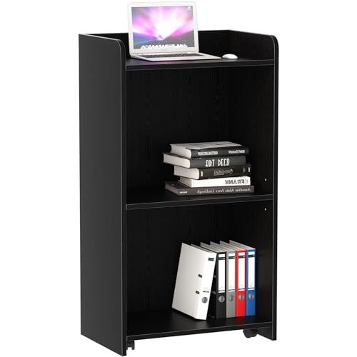 aboxoo Portable Podium Stand with Wheels (Black) – 41.3" High, 22.5" x 14.5" Desktop, Adjustable Shelf, Locking Casters