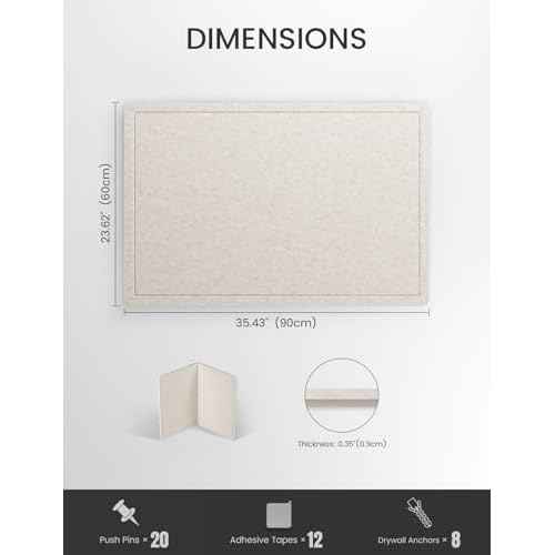 Fluxnara Bulletin Board,35.4" x 23.6" Cork Board Alternative with 12 Safe Removable Adhesive Tabs, Foldable Felt Pin Board for Home Office, Classroom, Bedroom,Entryway for Walls? Oatmeal