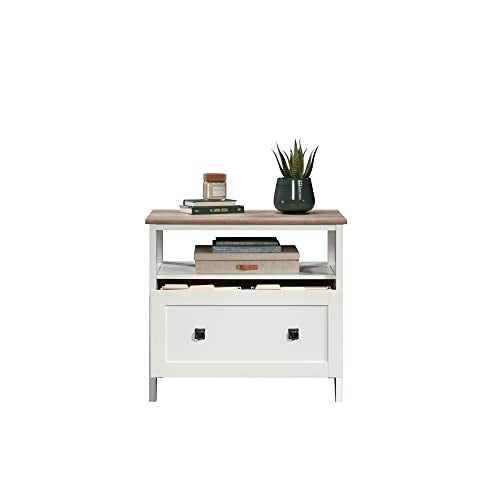 Sauder August Hill File Cabinet 1-Drawer with Open Shelf, Legal Size Filing Cabinet - Soft White Finish