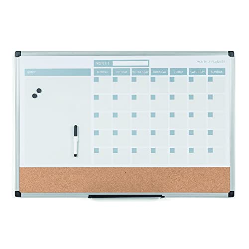 MasterVision 36W x 0.8H Inch 3-in-1 Monthly Dry-Erase Calendar Board for Office & Home
