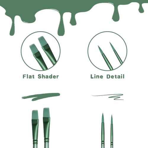 Acrylic Paint Brush Set, 6 pcs Watercolor Brushes, Painting Brush Nylon Hair Brushes for All Purpose Oil Watercolor Painting Beginner Kits (6, Green)