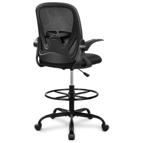 Primy Tall Office Drafting Chair Black with Flip-up Armrests & Lumbar Support - Model 934-Z