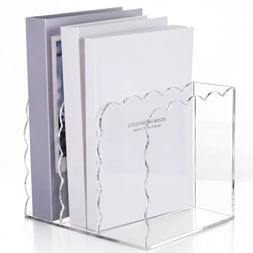 Suzile 1PC Scalloped Acrylic Magazine Holder - Standard Size, Desk Organizer