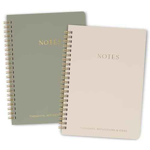 Aesthetic Spiral Notebook Set of 2 For Women and Men - Cute College Ruled 8x6 Bible Study Journal/Notebook with Pockets And Lined Pages - Perfect A5 Supplies to Stay Organized at Work or School
