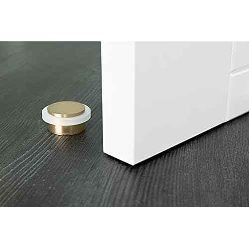 EVI | Floor Mounted Doorstop | 1.37'' X 0.8'' | Adhesive or Screwing Threaded Base | White Rubber | Brass | Matte Finish | Includes Screw + Clamping Anchor