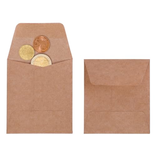 Tuhangcc 100 Pack Small Coin Envelopes 3.15 x 3.55 in Heavy Duty Kraft Self-Adhesive